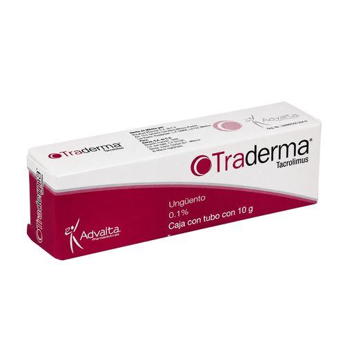 Tubo de Advaita Traderma Ungüento Tacrolimús 0.1% 10g para tratar la dermatitis atópica.