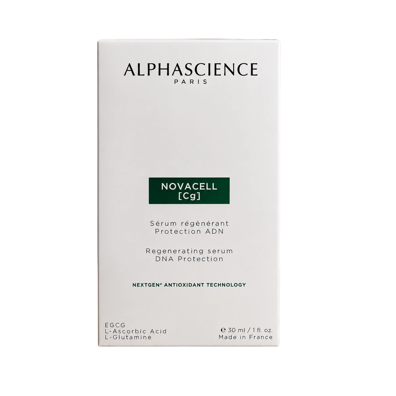 Frasco de sérum Alphascience Novacell [Cg] 30ml. Tratamiento antiedad con vitamina C para firmeza y longevidad celular.