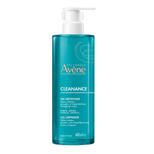 Avène Cleanance Gel Limpiador 400ml. Gel purificante y matificante para piel grasa y con acné