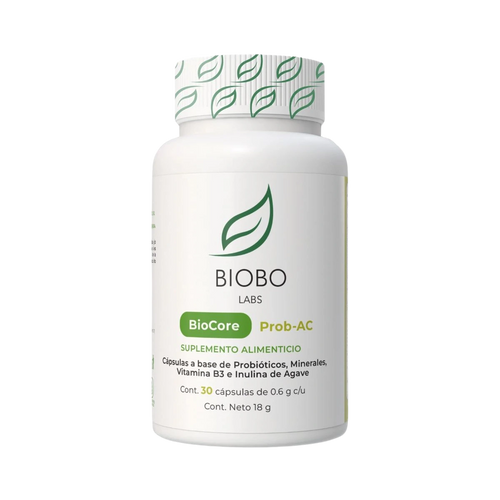 Cápsulas Biobo Labs Biocore PROB-AC, suplemento probiótico con zinc para combatir el acné