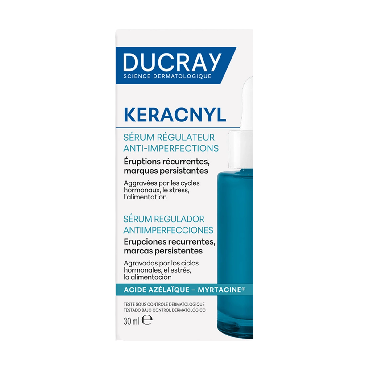 Ducray Keracnyl Sérum Regulador Anti-imperfecciones 30 ml para piel con acné y marcas postacné.