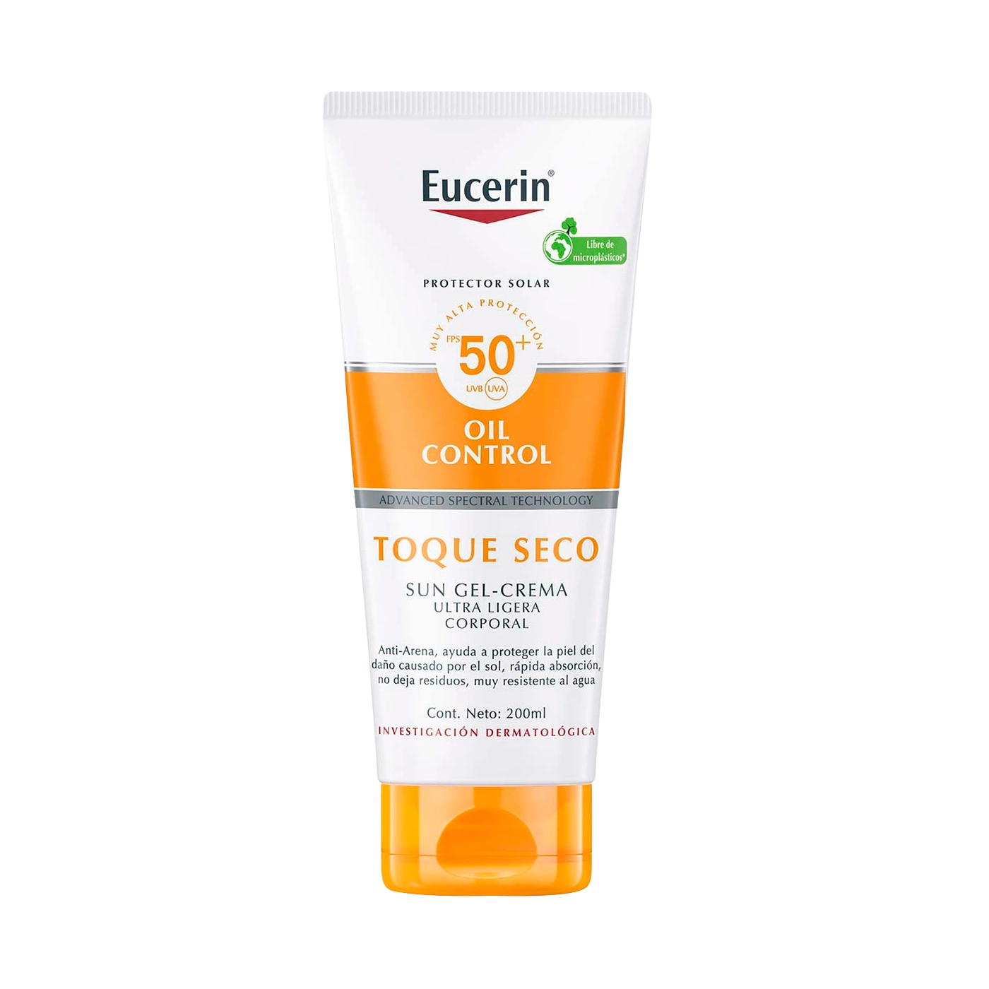 Eucerin Sun Gel-Crema Corporal Oil Control FPS50+ 200ml. Fotoprotector ultraligero toque seco para todo tipo de piel.