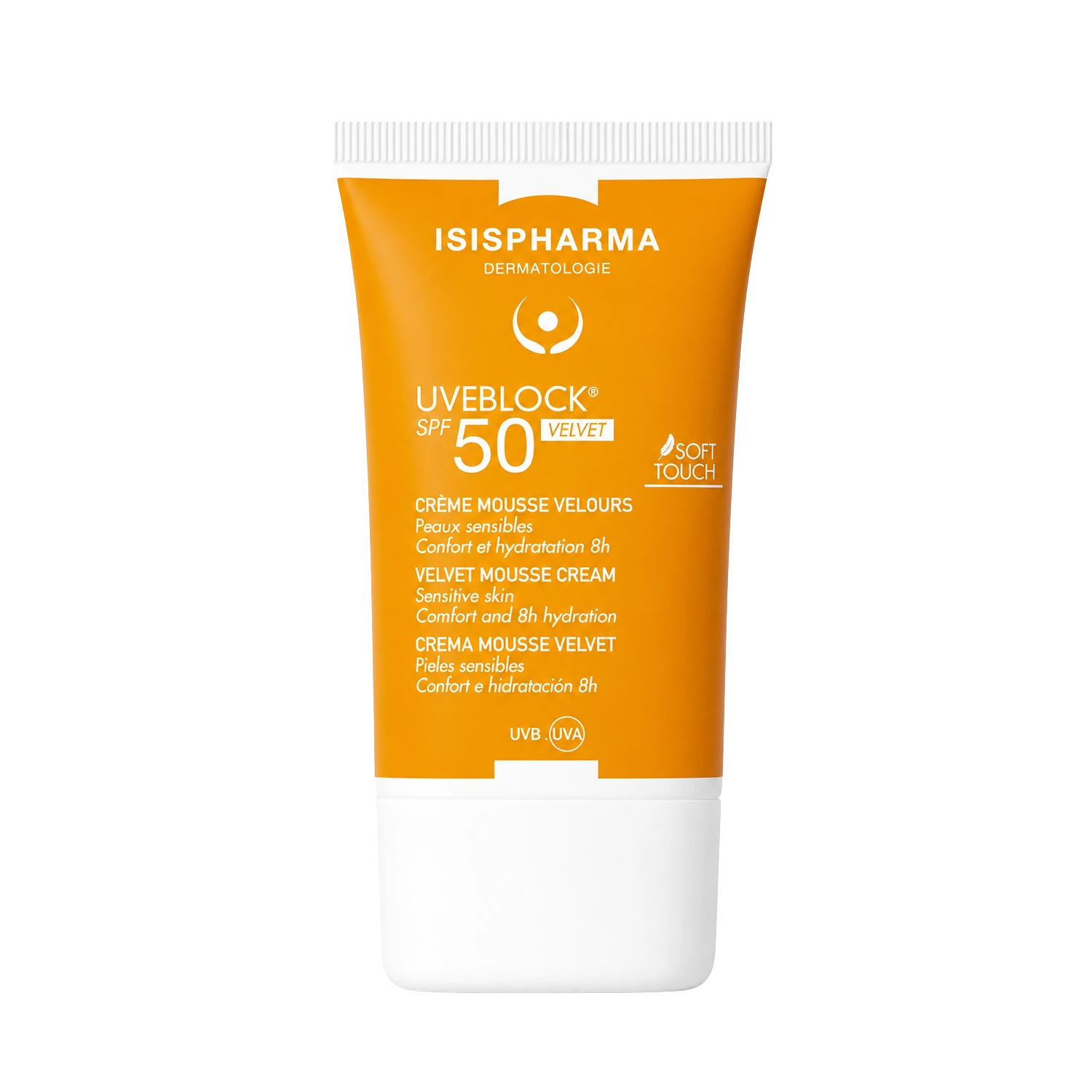 Protector solar facial Isispharma Uveblock Velvet SPF50+ de 40ml. Crema espuma con acabado mate y defensa antioxidante