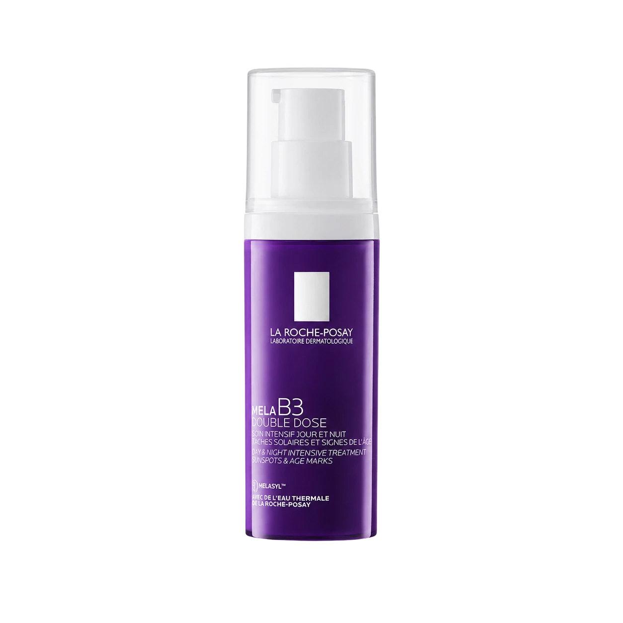 Frasco dosificador 40ml de La Roche-Posay Mela B3 Double Dose, tratamiento en crema-gel antimanchas y antiedad.