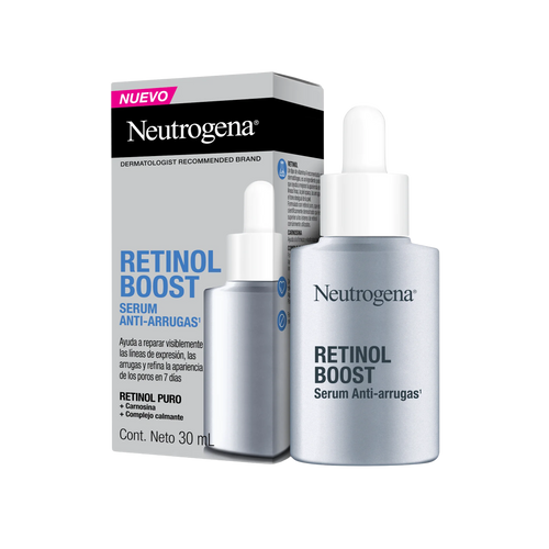 Serum Neutrogena Retinol Boost 30ml con retinol puro y carnosina para combatir arrugas y proteger la firmeza de la piel.