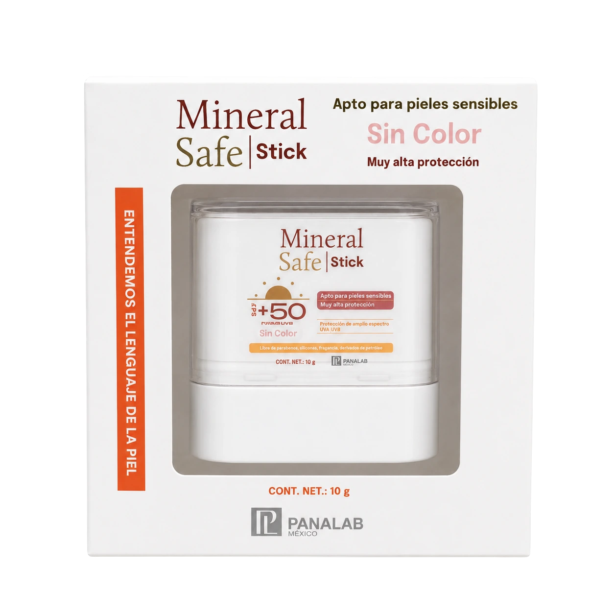 Panalab Mineral Safe Stick Sin Color SPF50 10 g protector solar mineral en barra