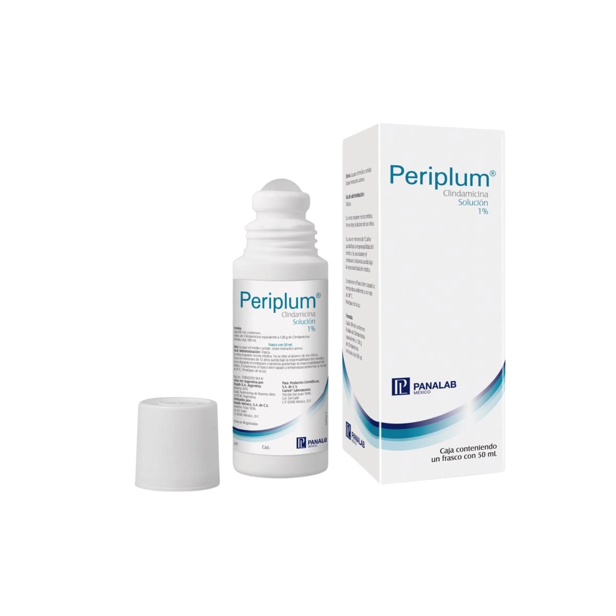 Periplum 1% Clindamicina Solución Tópica 50ml con aplicador roll-on para el acné.