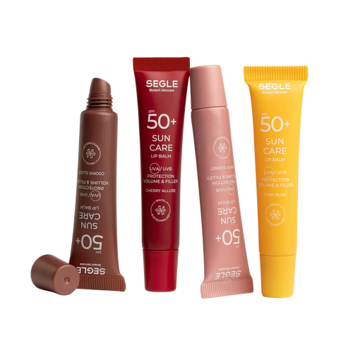 Segle Sun Lip Balm SPF50+ en tonos Berry, Cherry, Caipi y Cookie con efecto gloss