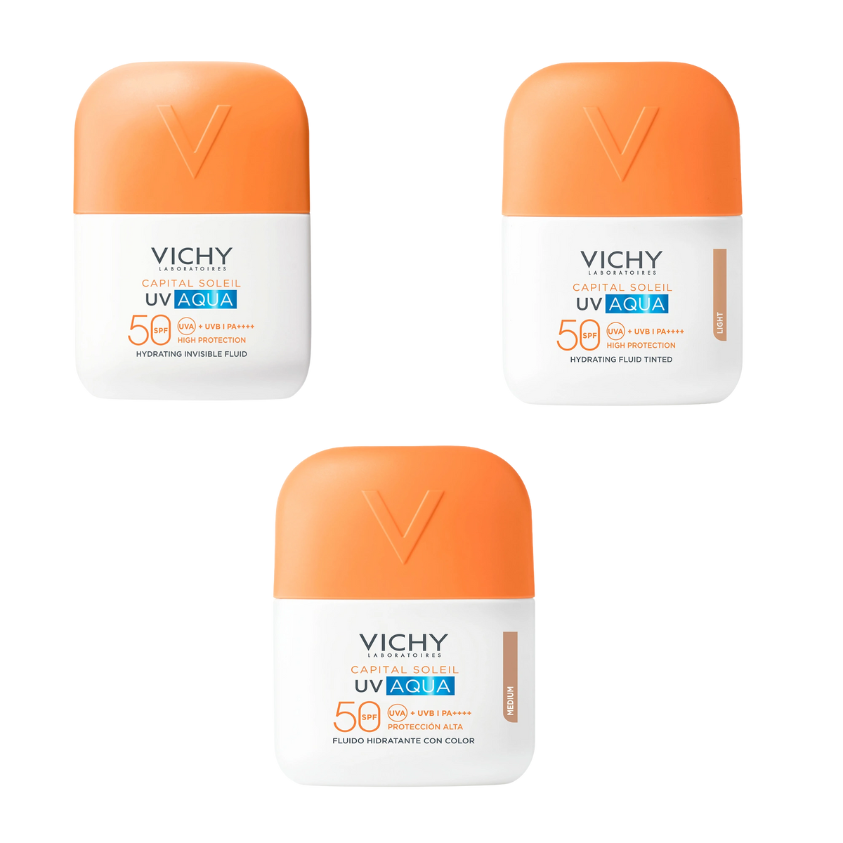 Vichy Capital Soleil UV Aqua FPS50 50 ml, protector solar facial hidratante con color y textura ligera