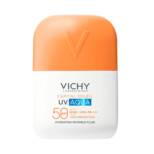 Vichy Capital Soleil UV Aqua FPS50 Sin Color 50 ml, protector solar facial hidratante con color y textura ligera 