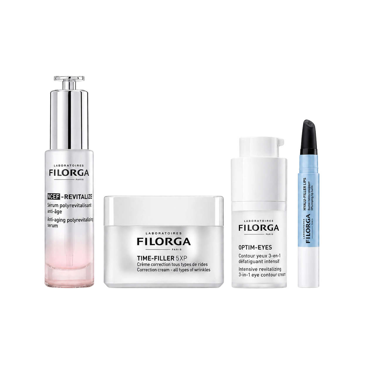 Kit Día de las Madres Filorga con sérum, crema antiedad, contorno de ojos y cuidado de labios.