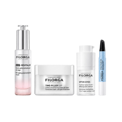 Kit Día de las Madres Filorga con sérum, crema antiedad, contorno de ojos y cuidado de labios.